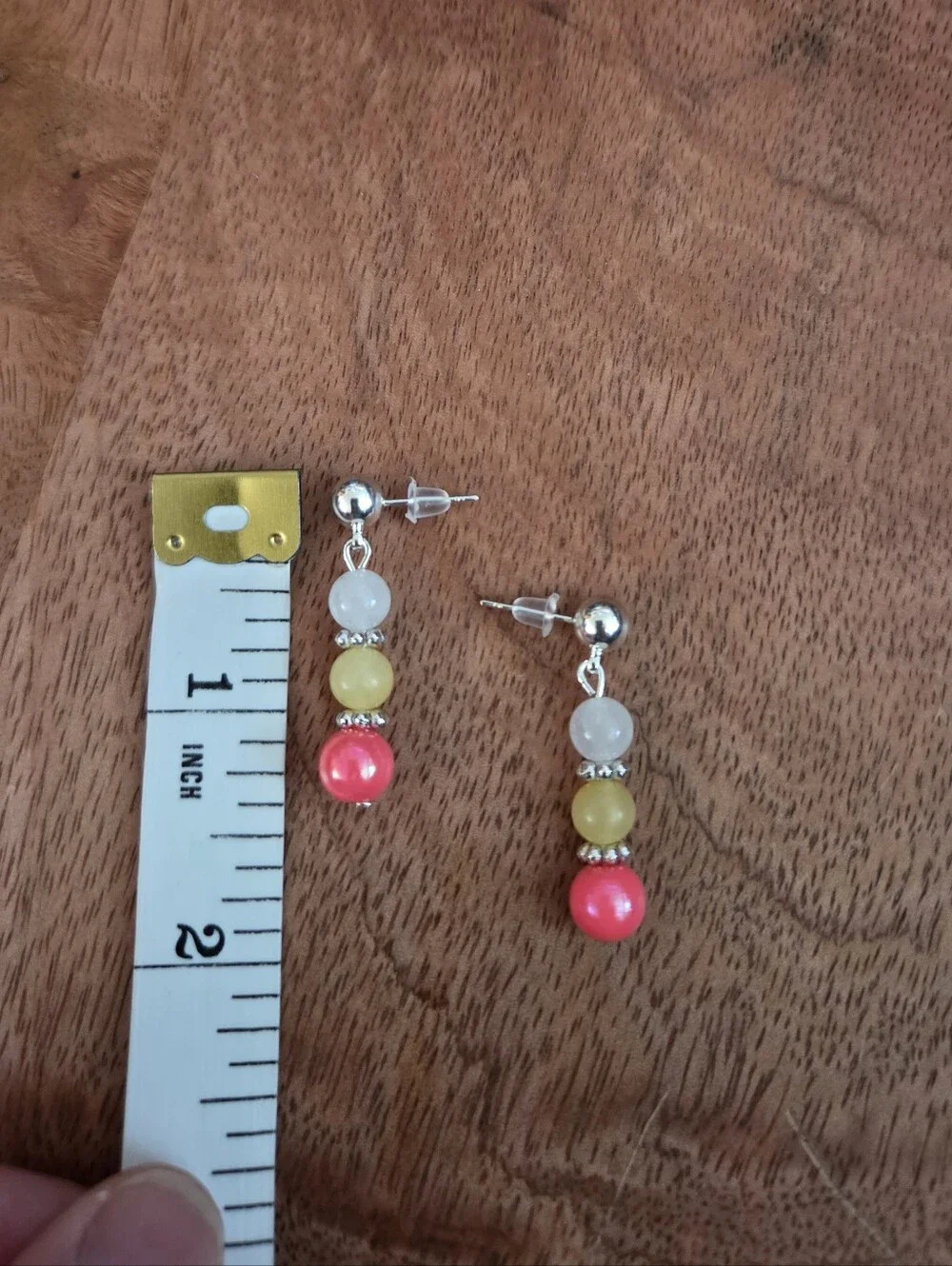 Handmade Pink, Yellow & White Beaded Drop Earrings Fairy Bohemian Whimsical Gift